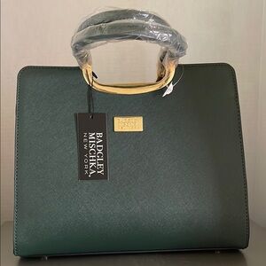 Badgley Mischka Green Satchel with Gold Accents